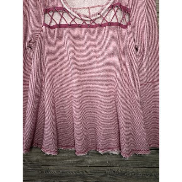 Free People Large Pullover Sweater Top Knit Striped Grommet Lace Up Lacey Love - Picture 4 of 8